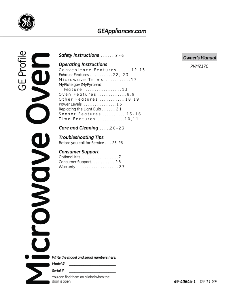 First page image of the manual for PVM2170