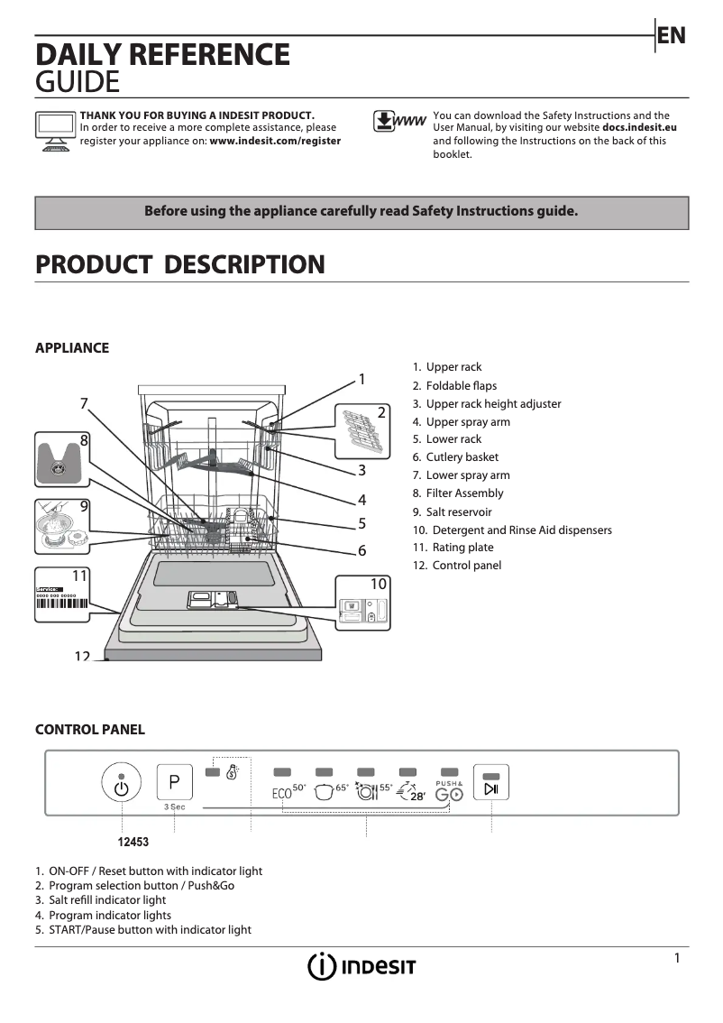 Page n°1 - Mode d'emploi Indesit DMIE2B19