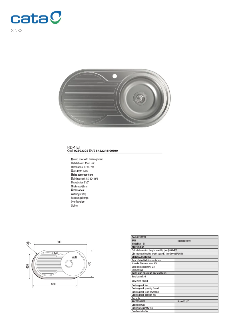 Page 1 de la notice Manuel utilisateur CATA RD-1 EI