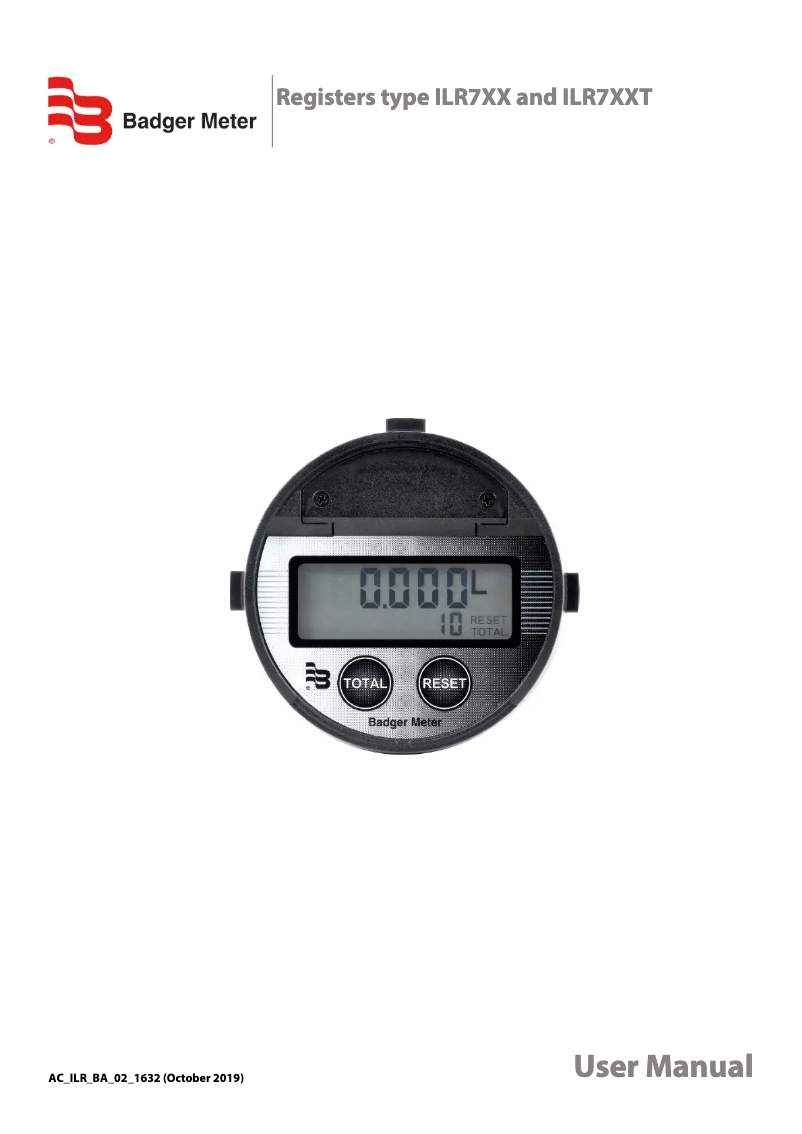 Page n°1 - Manuel utilisateur Badger Meter ILR750T