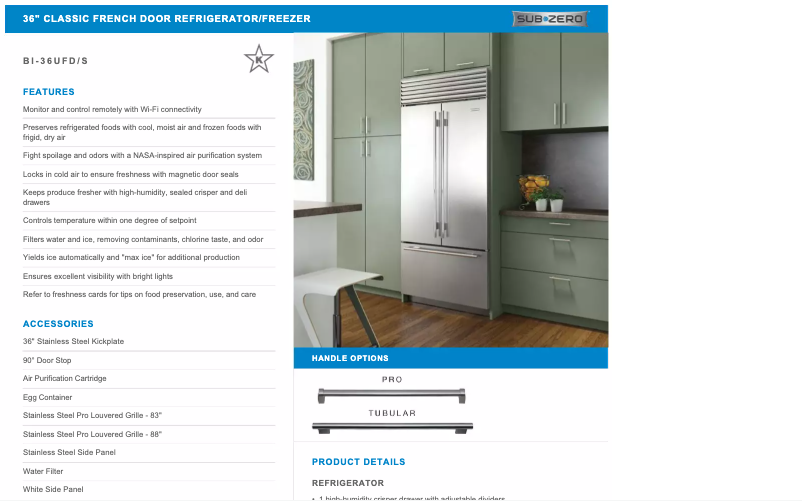 Page 1 de la notice Manuel utilisateur Sub-Zero BI-36UFD/S/TH