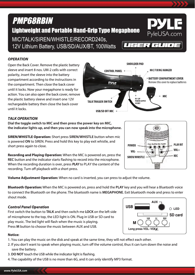 Page 1 de la notice Manuel utilisateur Pyle PMP68RBIN