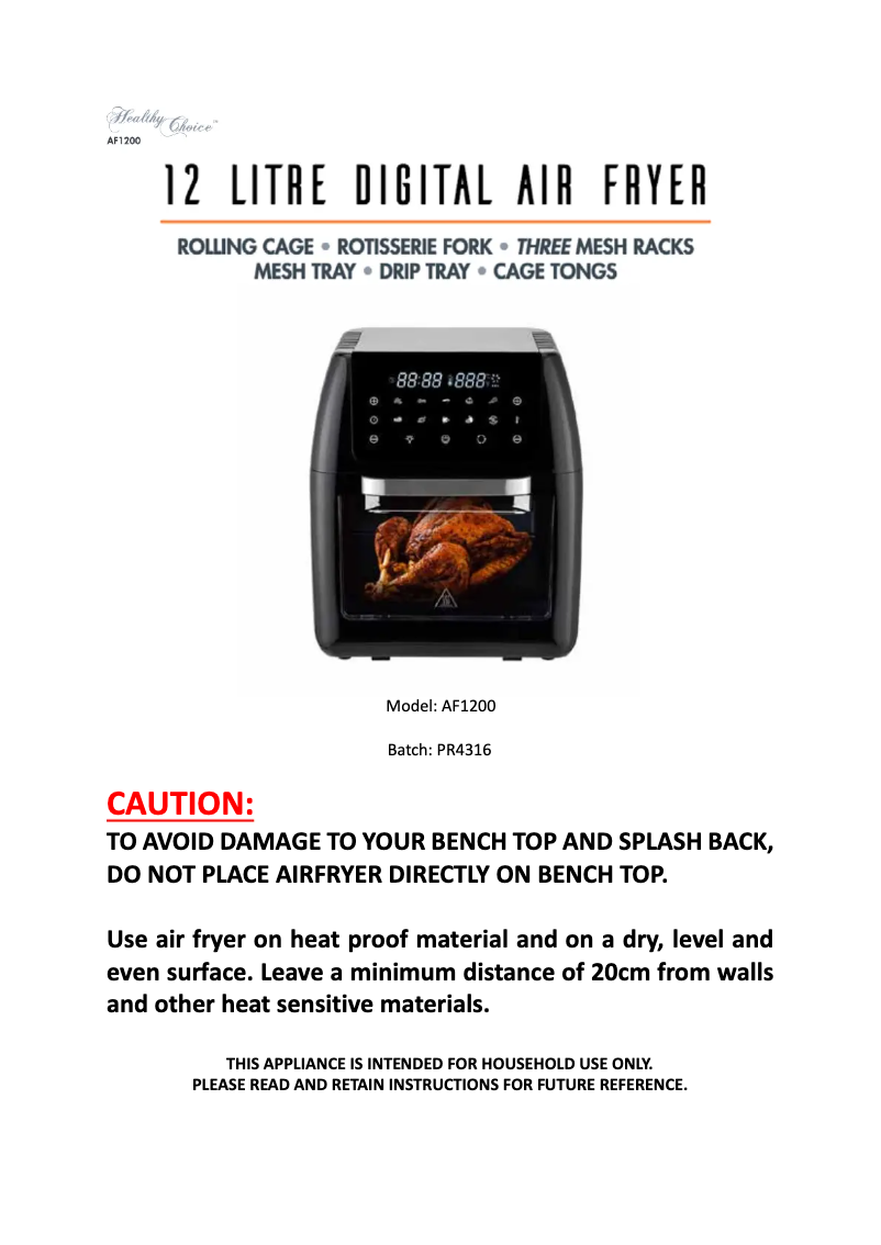 Page 1 de la notice Manuel utilisateur Lenoxx Healthy Choice AF1200