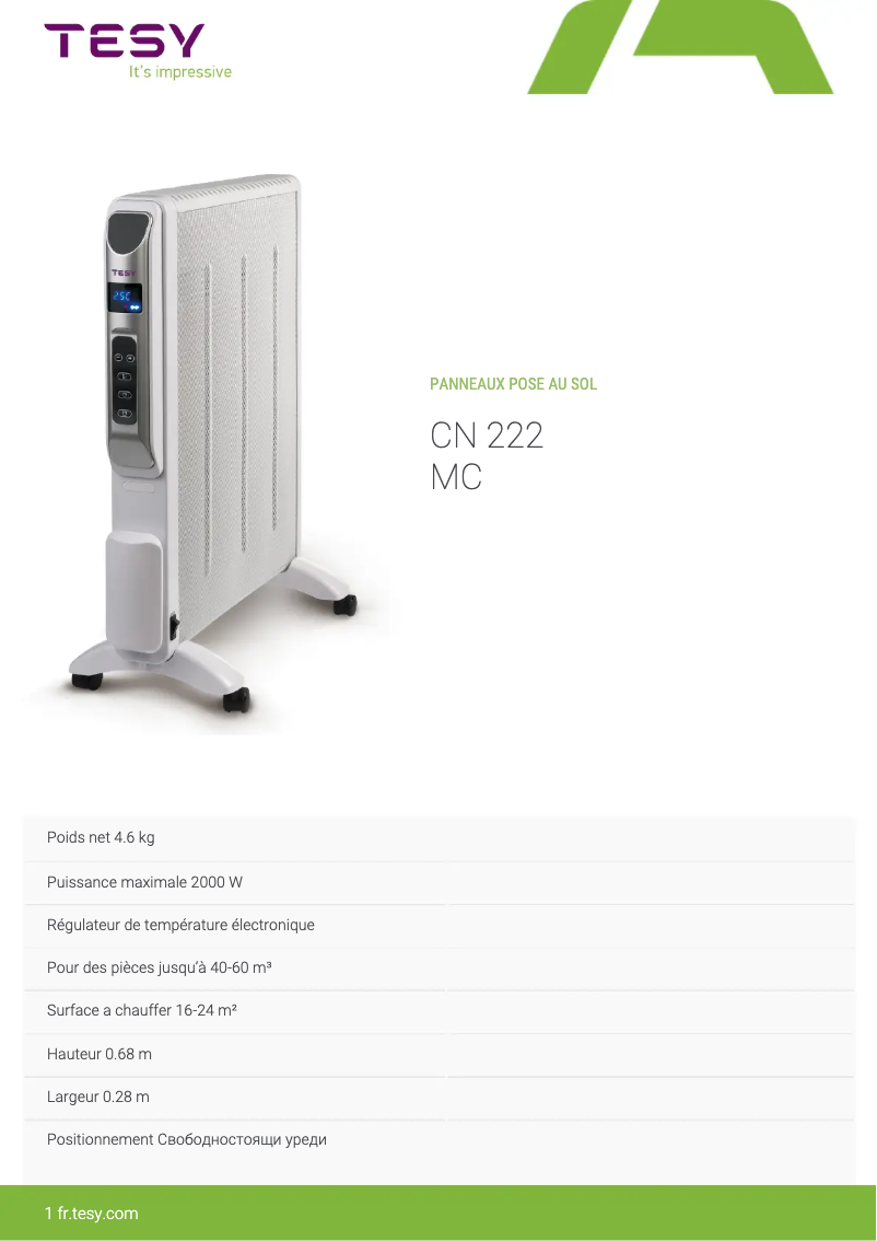 Page 1 de la notice Manuel utilisateur Tesy CN 222 MC