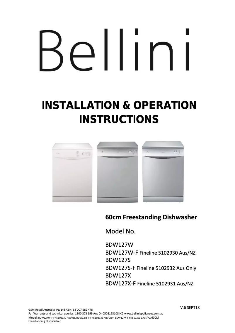 Page n°1 - Manuel utilisateur Bellini BDW127W-F