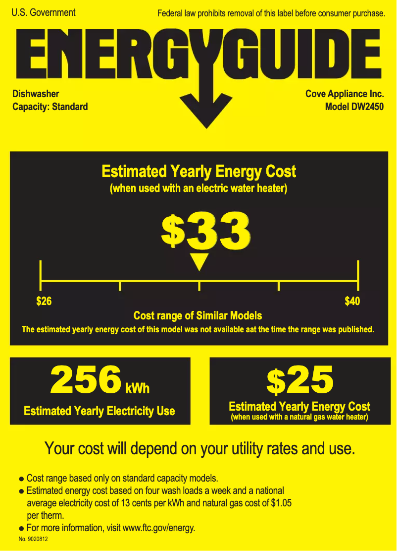Page 1 de la notice Label énergétique Cove DW2450