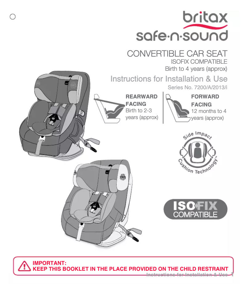 Page n°1 - Manuel utilisateur Britax Safe-n-Sound Millenia