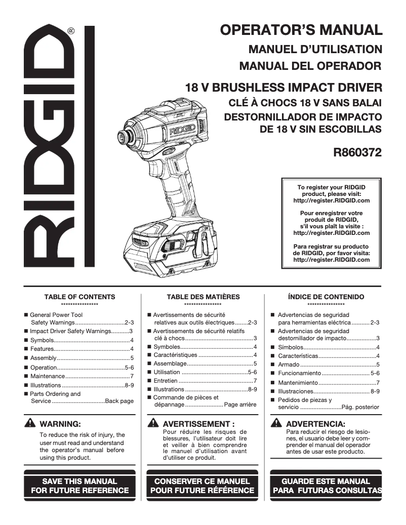 Página 1 del manual Manual de usuario Ridgid R860372