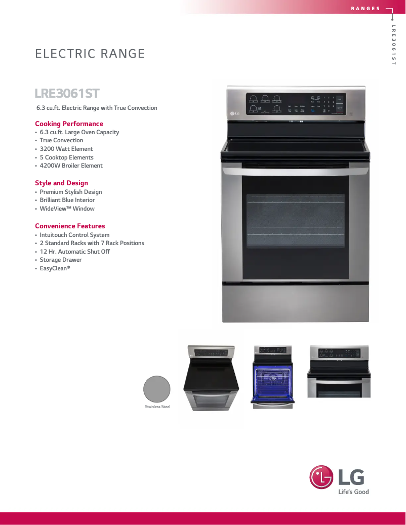 Page 1 de la notice Fiche technique LG LRE3061ST