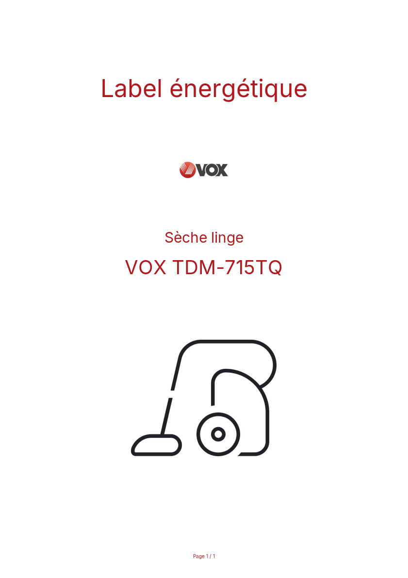 Page n°1 - Label énergétique VOX TDM-715TQ