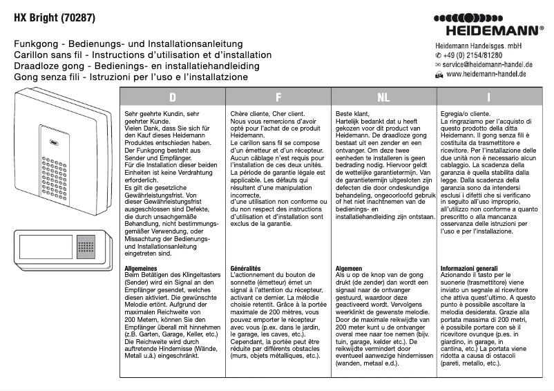 Image de la première page du manuel de l'appareil HX Bright 70287