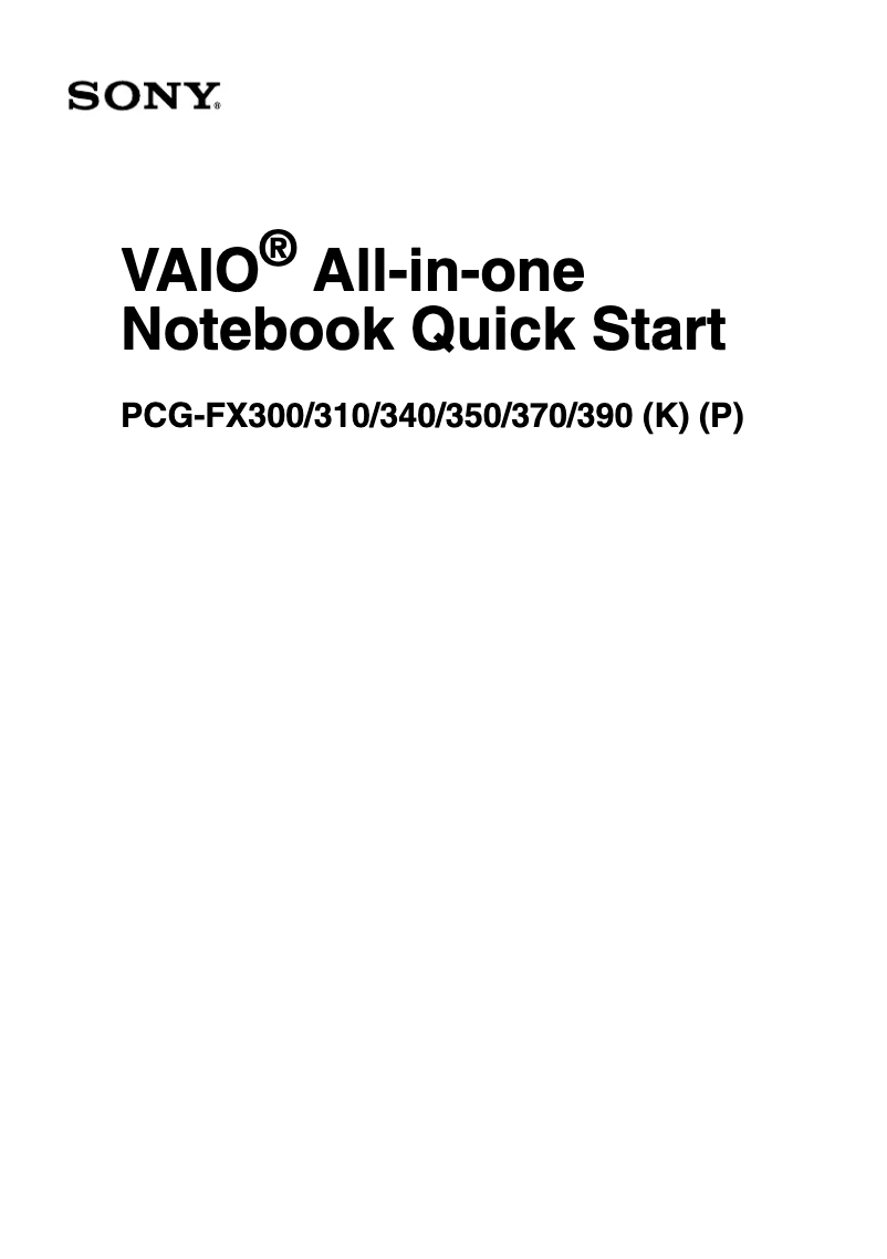 Page n°1 - Guide d'installation Sony Vaio PCG-FX390K
