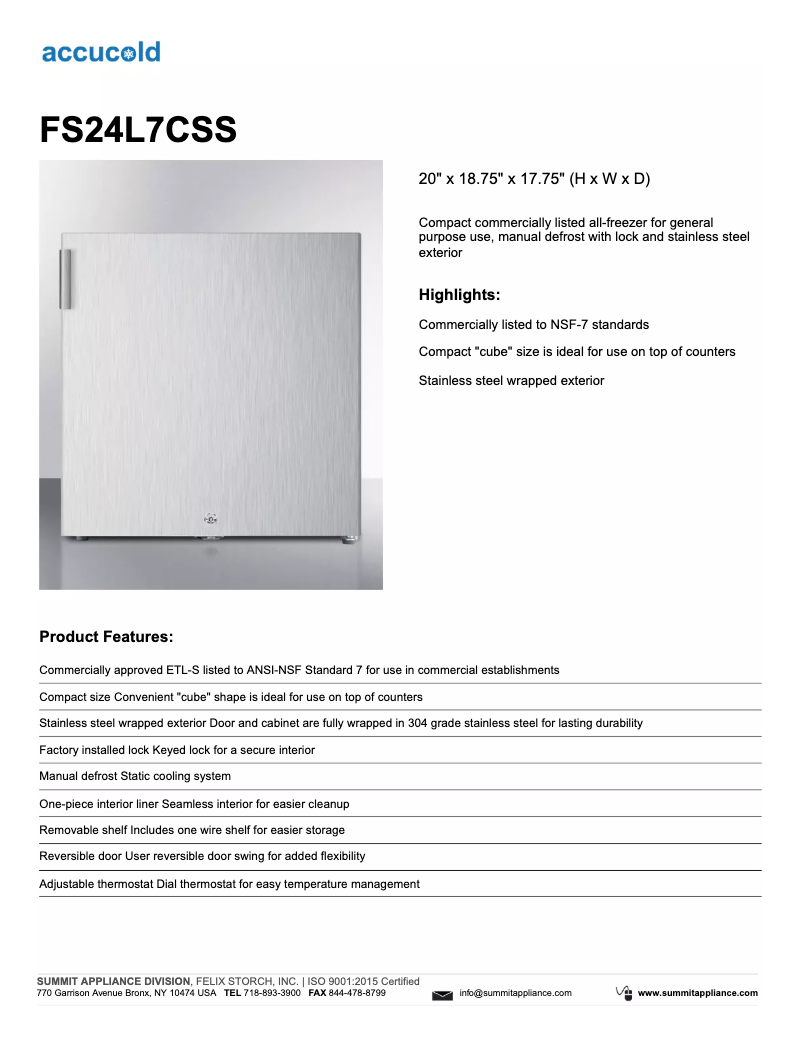 Image de la première page du manuel de l'appareil Accucold FS24L7CSS