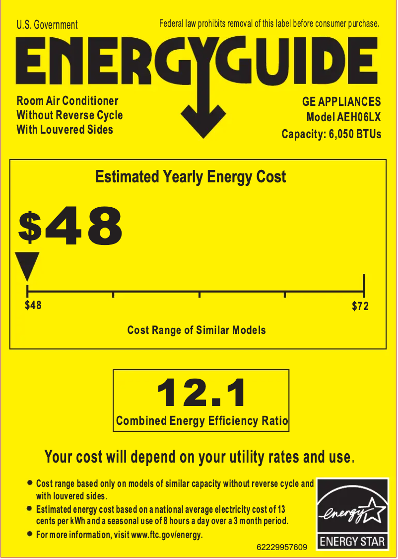 Page n°1 - Label énergétique GE AEH06LX