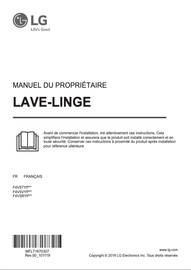 Page 1 de la notice Manuel utilisateur LG F4V5VYP0W