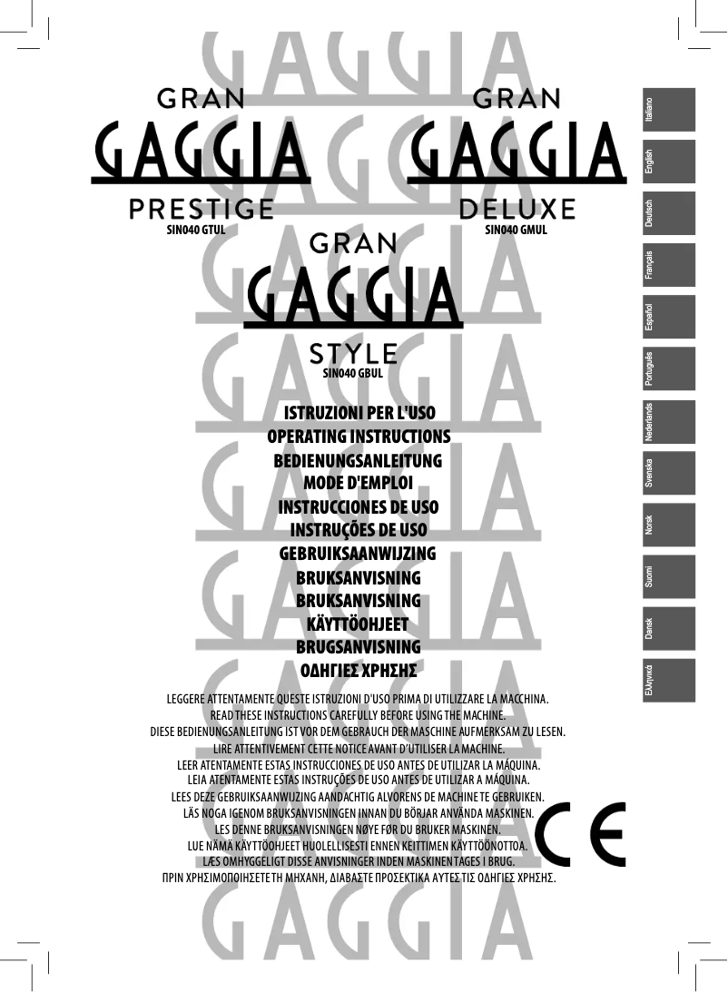 Page 1 de la notice Manuel utilisateur Gaggia Gran Gaggia Style GG 2016