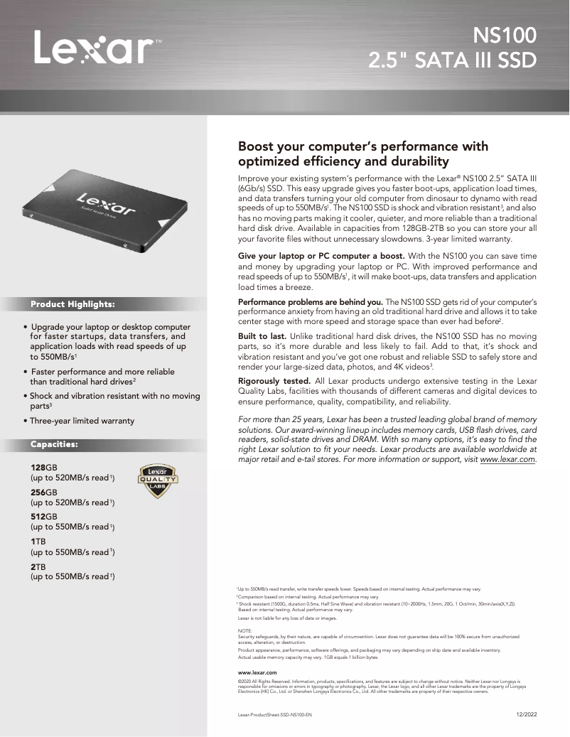 Page n°1 - Manuel utilisateur Lexar NS100