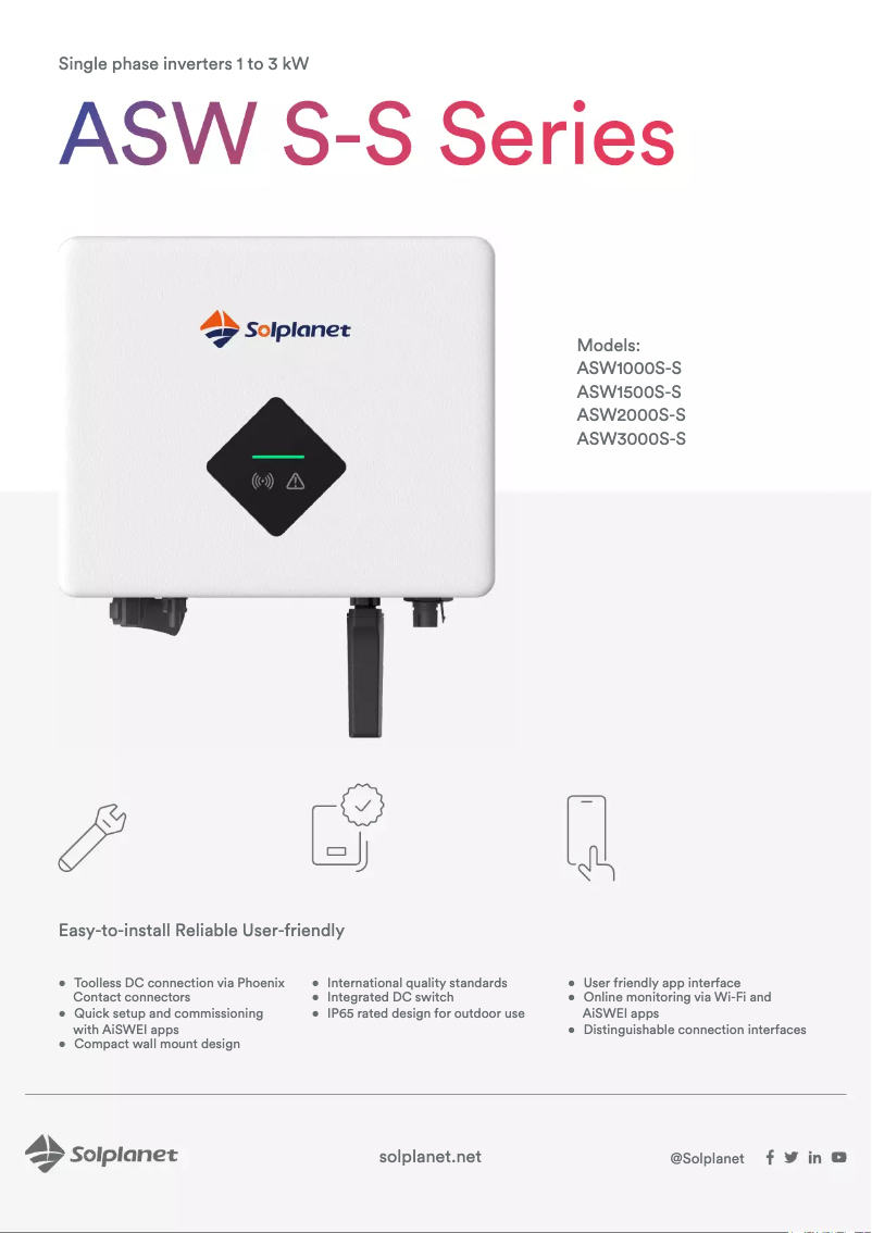 Page 1 de la notice Fiche technique Solplanet ASW2000S-S
