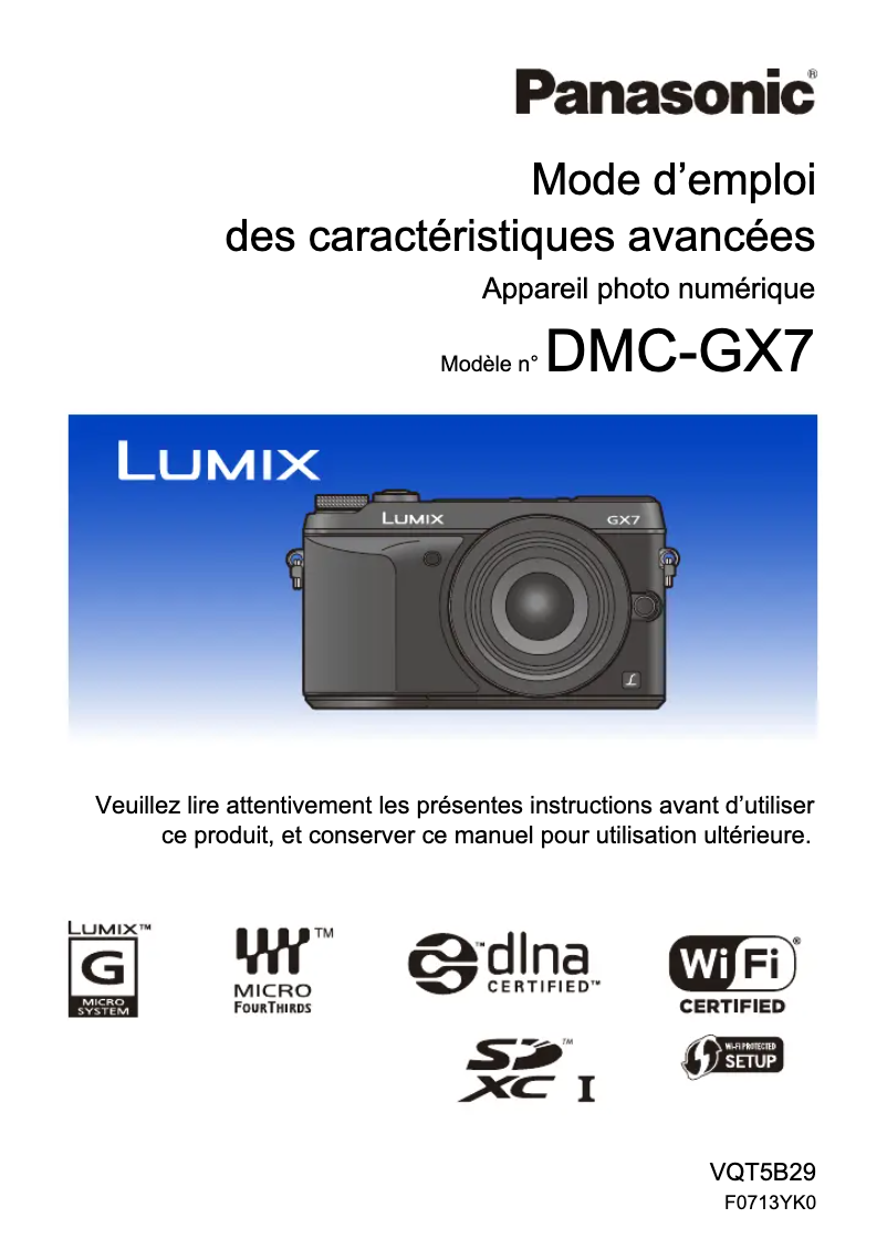 Image de la première page du manuel de l'appareil Lumix DMC-GX7