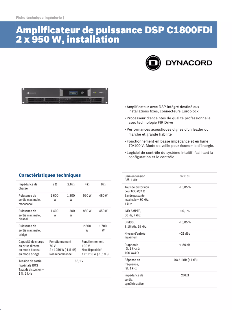 Page n°1 - Fiche technique Dynacord C1800FDi