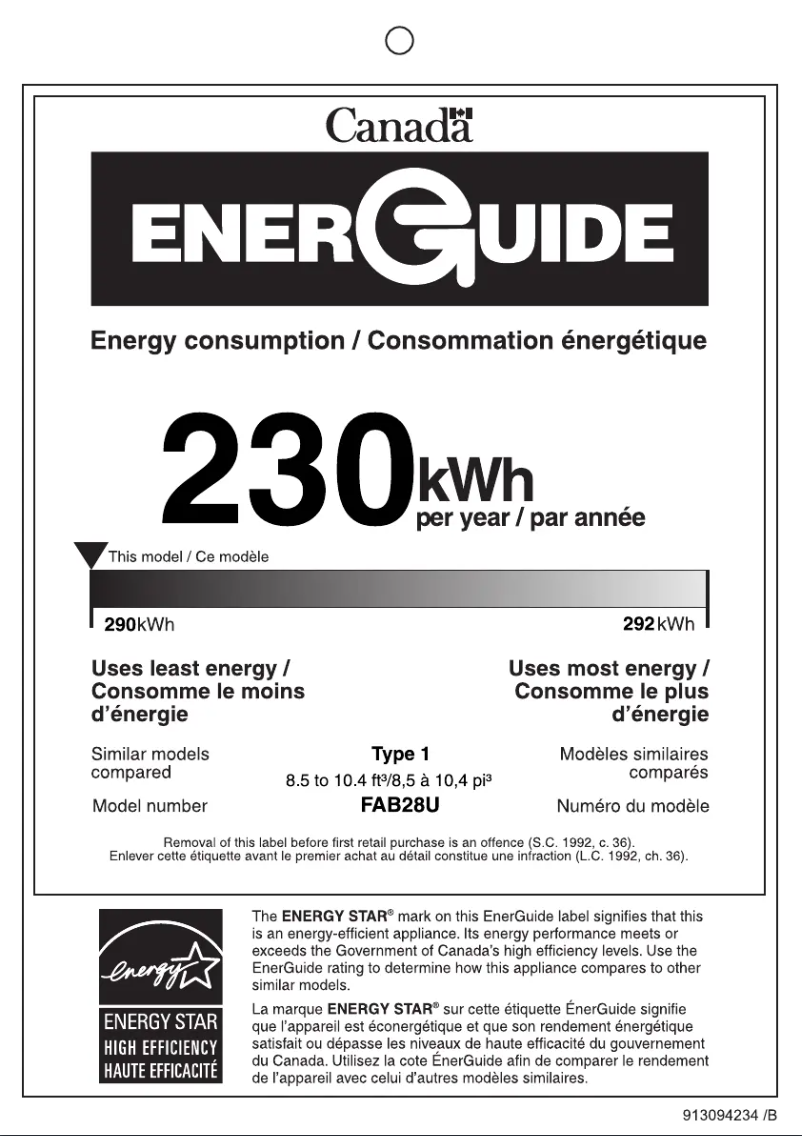 Page n°1 - Label énergétique Smeg FAB28URBL3
