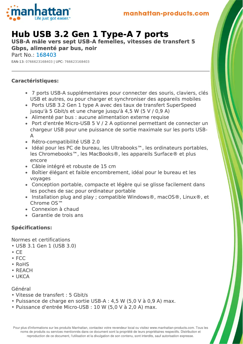 Page 1 de la notice Fiche technique Manhattan 168403