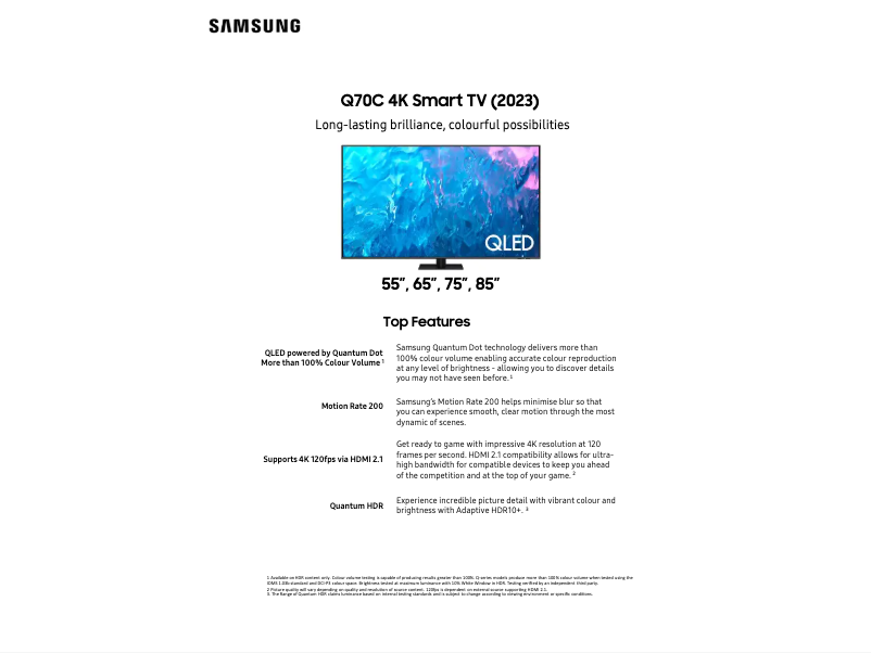 Page n°1 - Fiche technique Samsung QA85Q70CAW