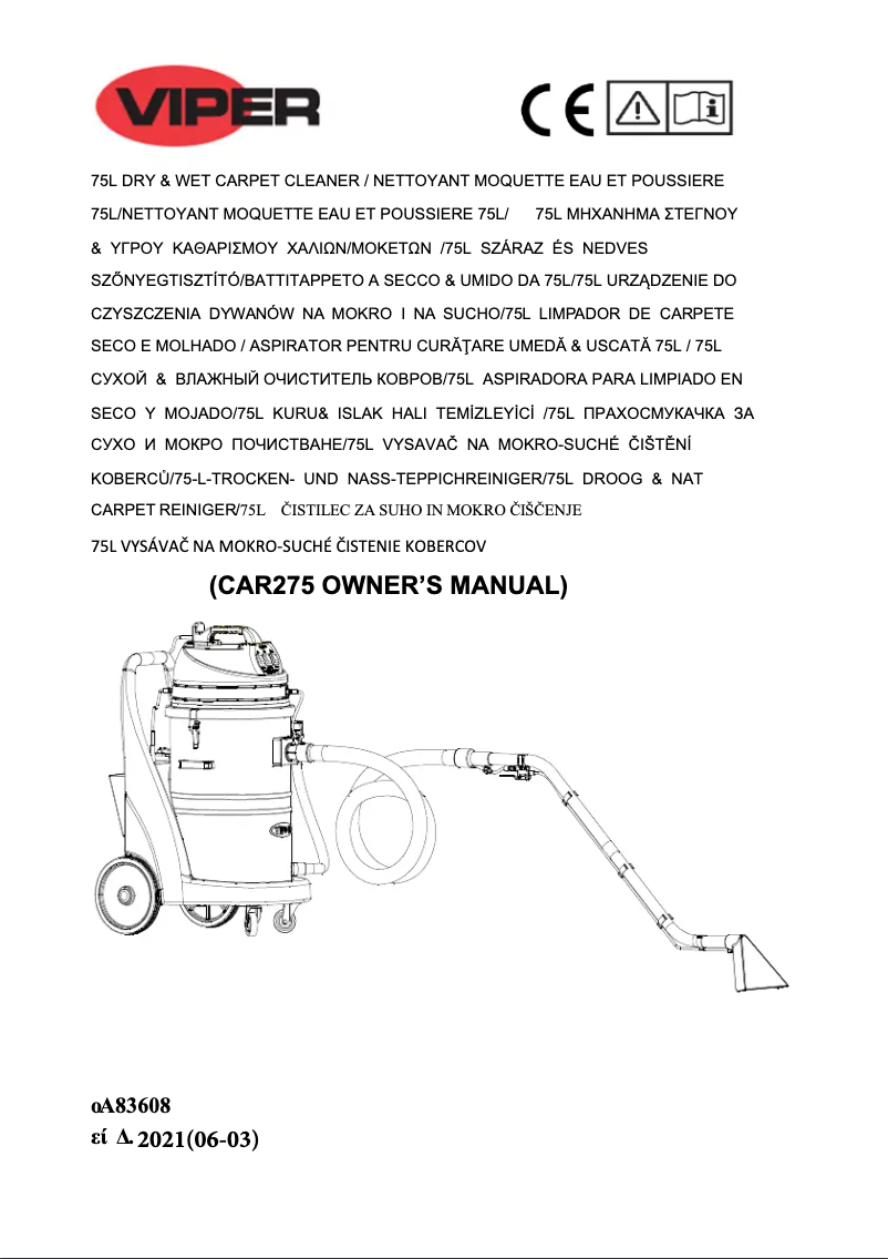 Page n°1 - Manuel utilisateur Nilfisk Viper CAR275