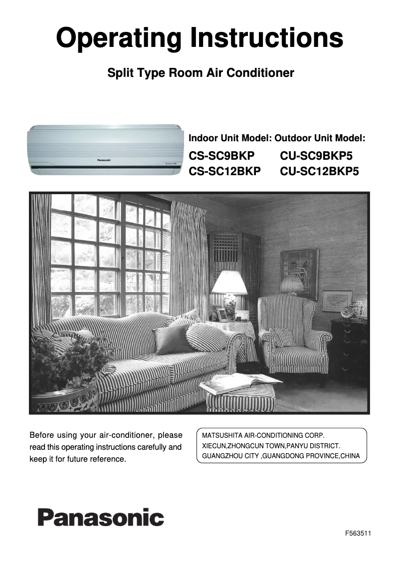 Page n°1 - Manuel utilisateur Panasonic CU-SC9BKP5