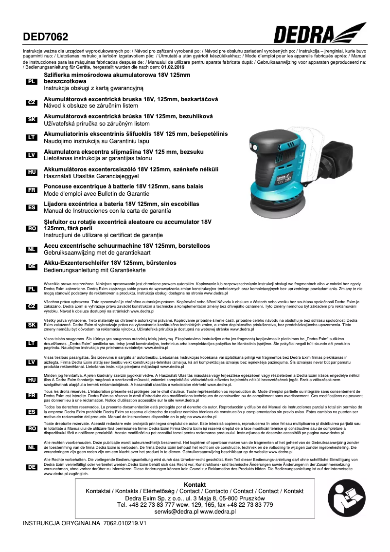 Page n°1 - Manuel utilisateur DEDRA DED7062