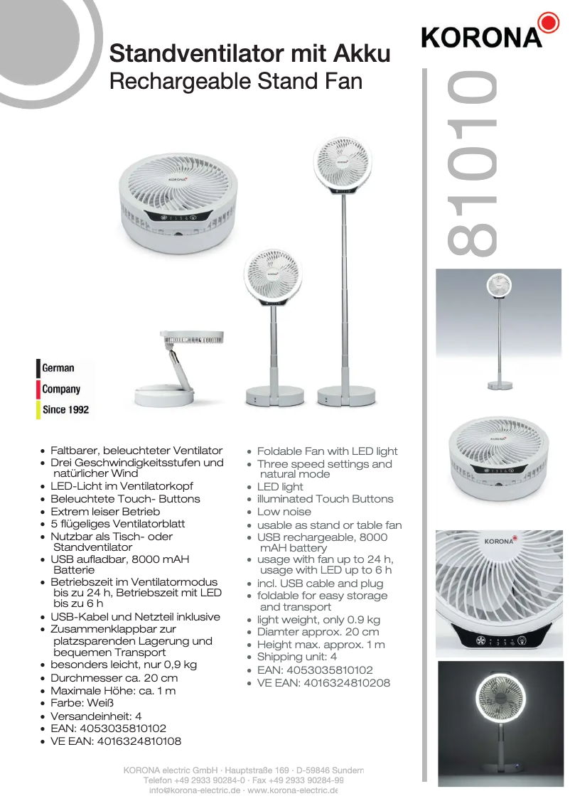 Página 1 del manual Ficha técnica Korona 81010