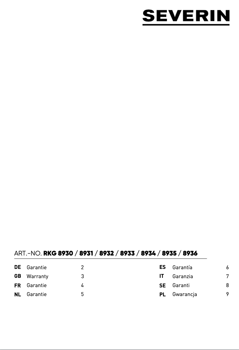 Page 1 de la notice Informations de garantie Severin RKG 8930
