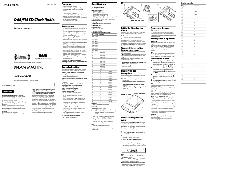 Imagen de la primera página del manual del dispositivo XDR-CD70DAB