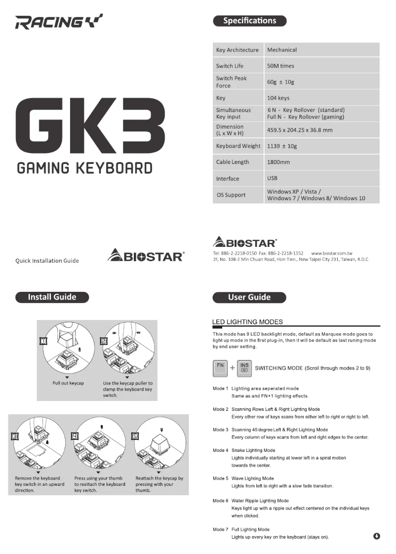 Page 1 de la notice Manuel utilisateur Biostar Racing GK3