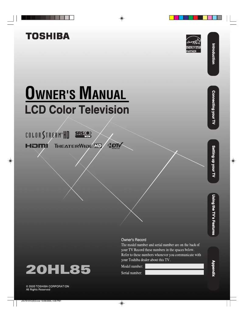 Page n°1 - Manuel utilisateur Toshiba 20HL85