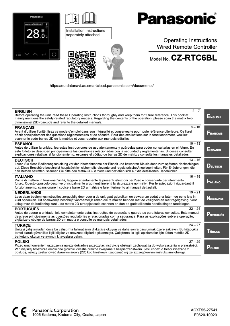 Page 1 de la notice Manuel utilisateur Panasonic CZ-RTC6BL