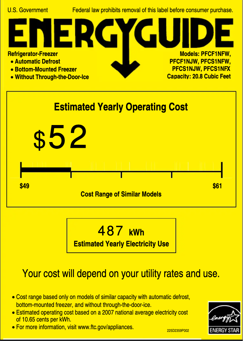 Page n°1 - Label énergétique GE Profile PFCF1NJWCC