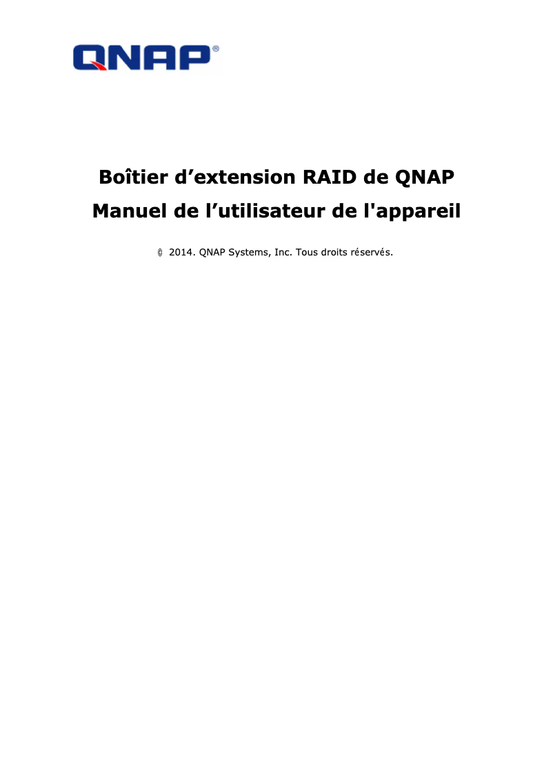 Page 1 de la notice Manuel utilisateur QNAP REXP-1000 PRO