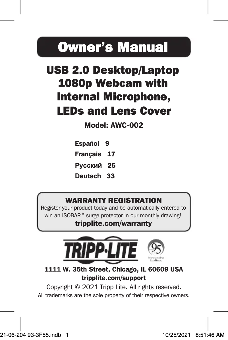Página 1 del manual Manual de usuario Tripp Lite AWC-002