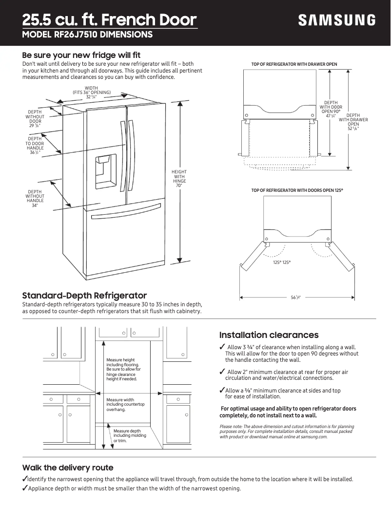 Page 1 de la notice Guide de mesure Samsung RF26J7510SR