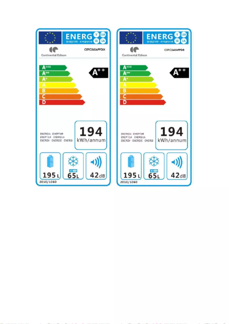 Page 1 de la notice Label énergétique Continental Edison CEFC260APPDB