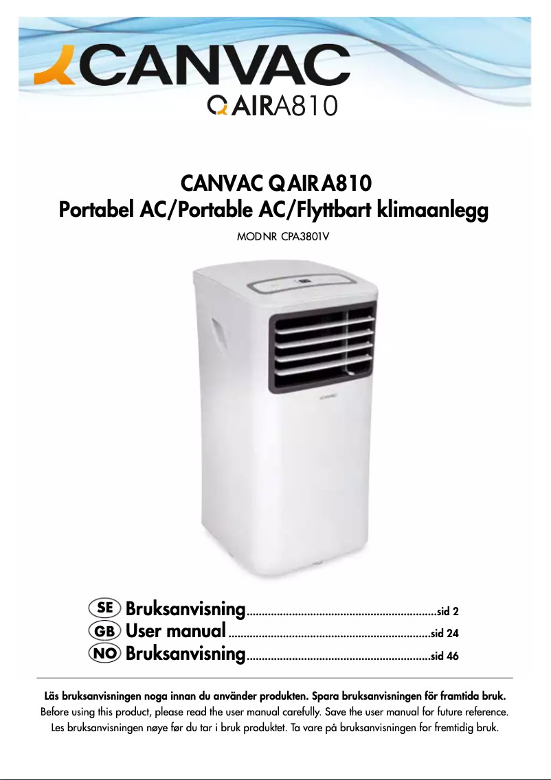 Image de la première page du manuel de l'appareil Q Air A810