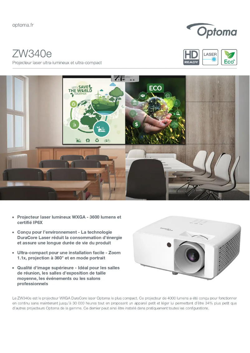 Page n°1 - Fiche technique Optoma ZW340e