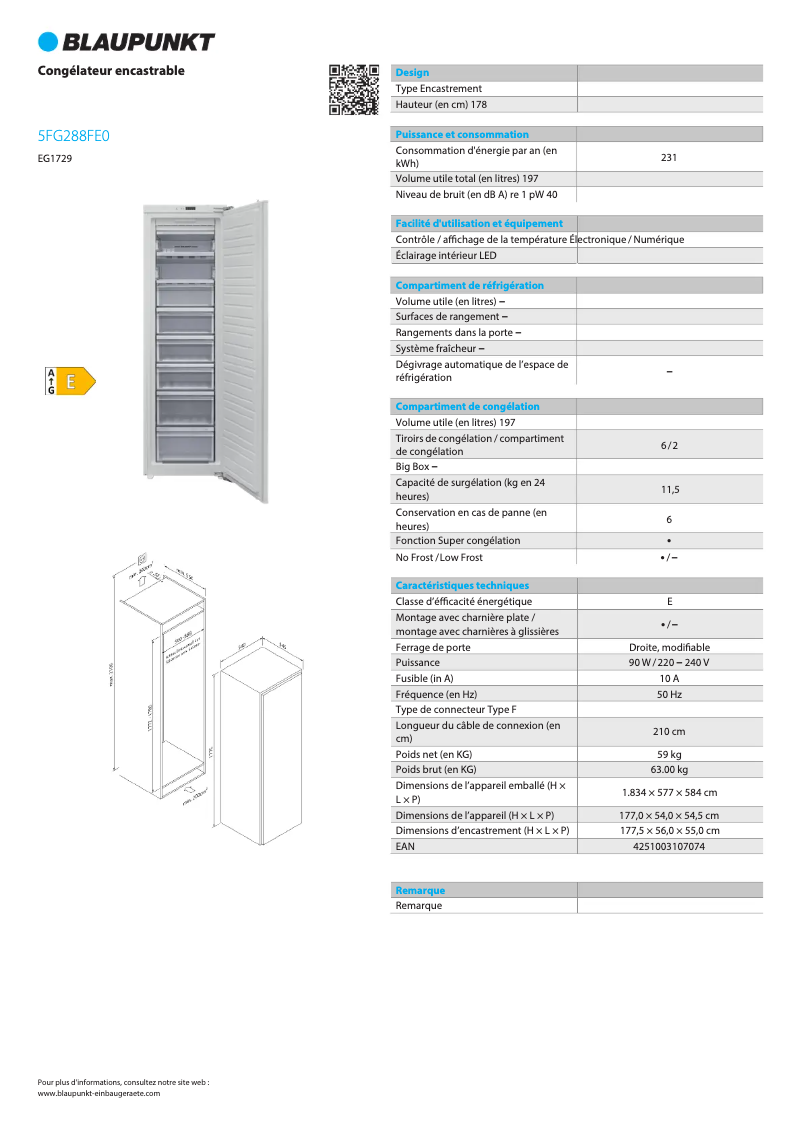 Page n°1 - Fiche technique Blaupunkt 5FG288FE0