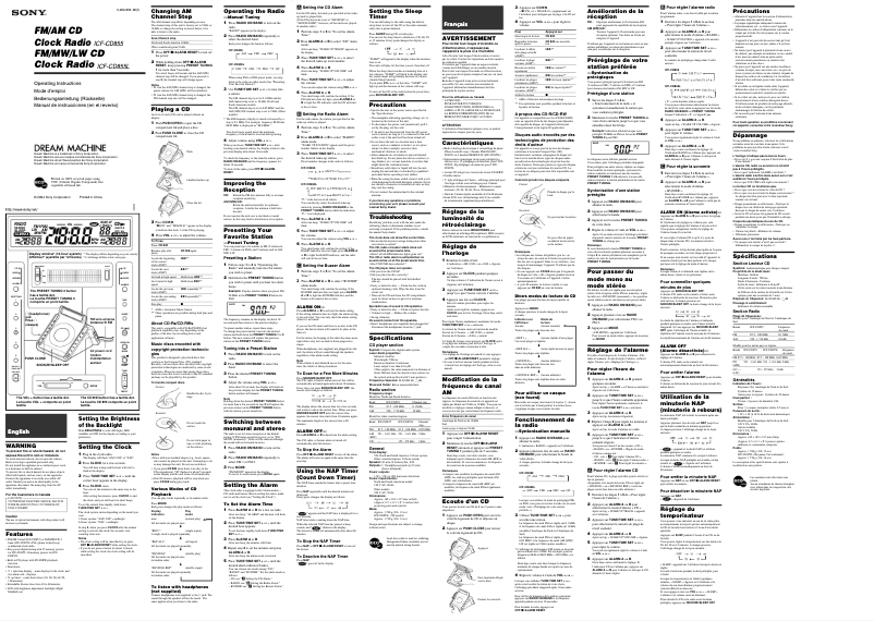 Page 1 de la notice Manuel utilisateur Sony ICF-CD855
