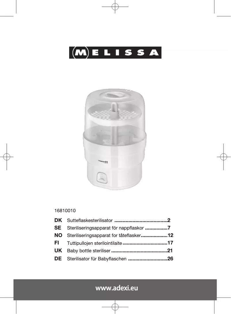 Page n°1 - Manuel utilisateur Melissa 16810010