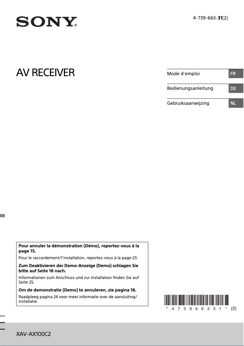 Page 1 de la notice Manuel utilisateur Sony XAV-AX100C2
