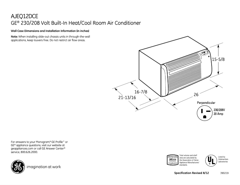 Page n°1 - Fiche technique GE AJEQ12DCE