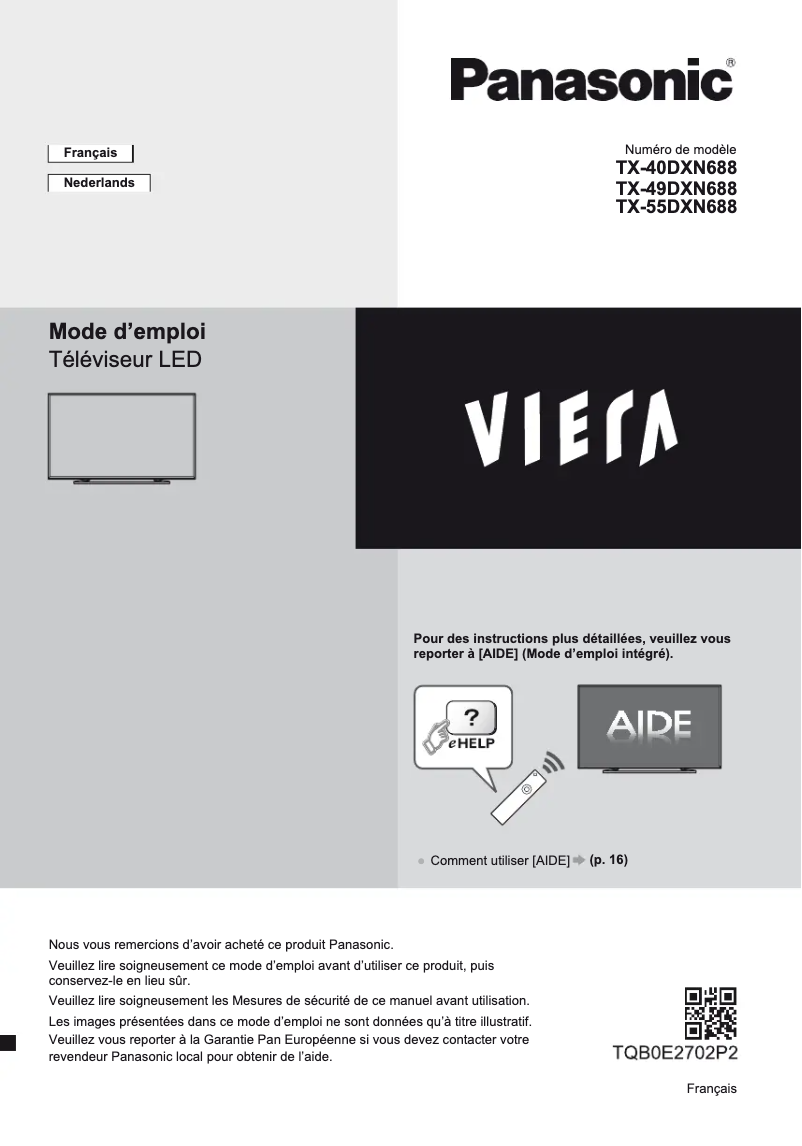 Page 1 de la notice Manuel utilisateur Panasonic TX-40DXN688