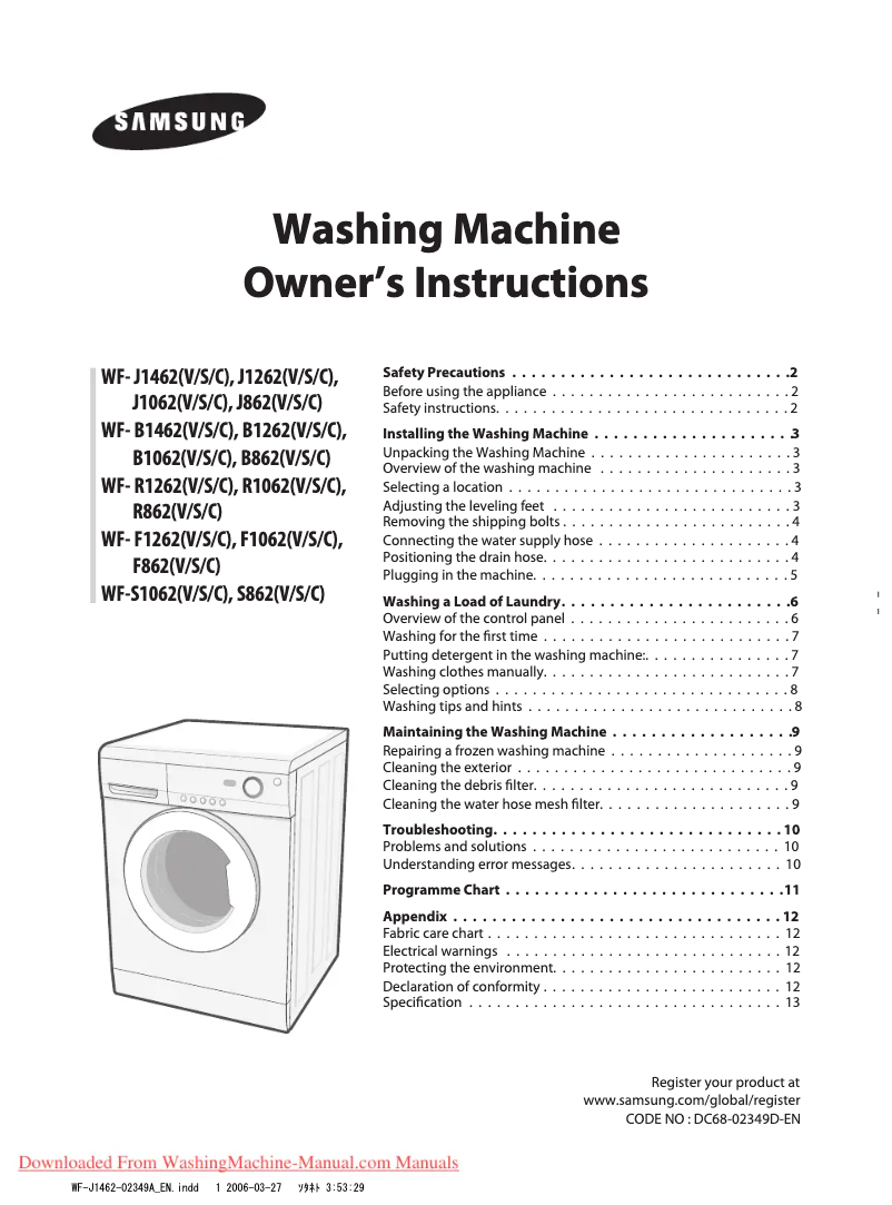 Page n°1 - Manuel utilisateur Samsung WF-J1462